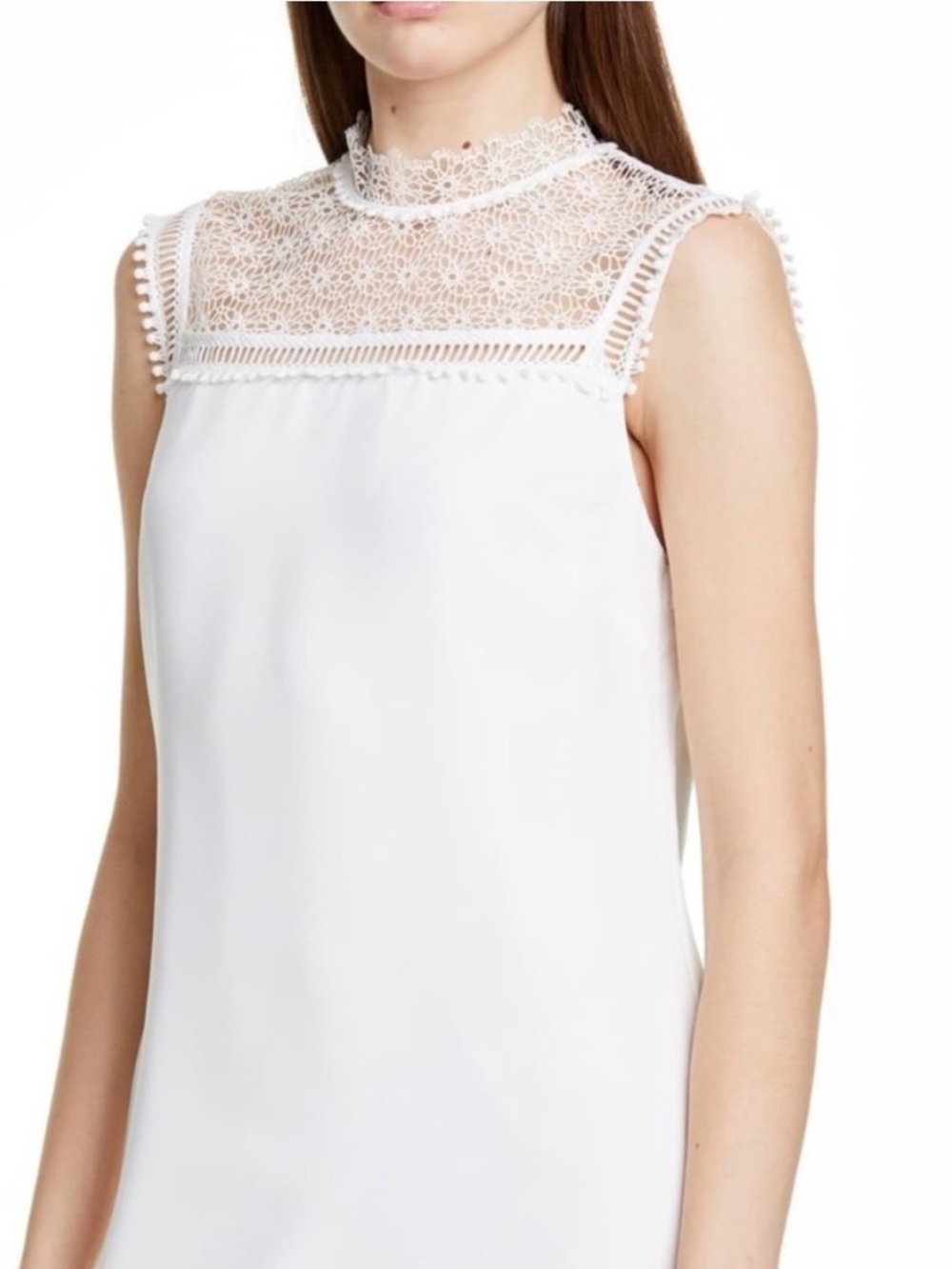 Ted Baker White Lace Yoke Sleeveless Blouse